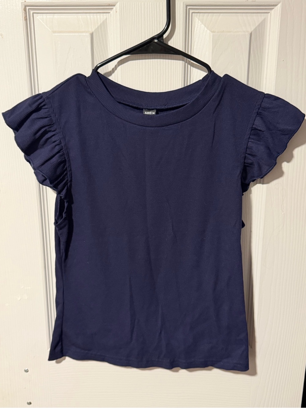 Ruffled Sleeve Navy Top